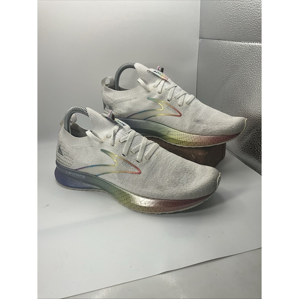 Brooks Levitate Run Proud Shoes Mens Size 8 White Rainbow Sneakers 1103721D197